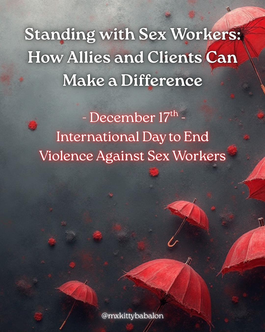 Abstract red and black background with red umbrellas, symbolizing protection, dignity, and solidarity with sex workers