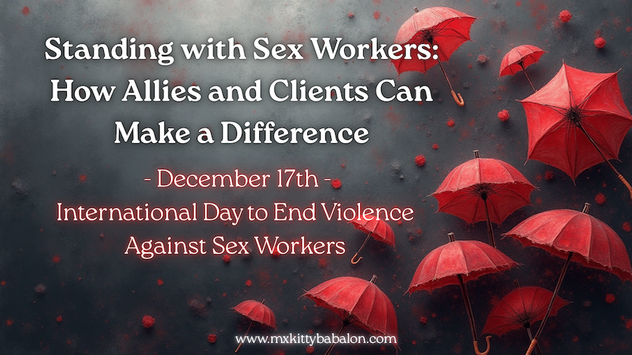 Abstract red and black background with red umbrellas, symbolizing protection, dignity, and solidarity with sex workers